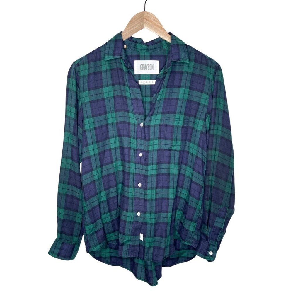 Grayson The Hero Green Navy Plaid Button-Down Shirt Size 02 (small)